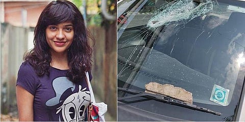 பாலத்தில் இருந்து விழுந்தது காங்கிரீட் துண்டு: உயிர் தப்பினார் நடிகை