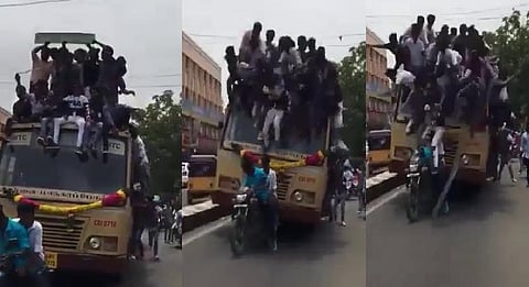 பிரேக் போட்ட டிரைவர்.. ஒட்டுமொத்தமாக விழுந்த மாணவர்கள்.. ‘பஸ் டே’ விபரீதம்..!