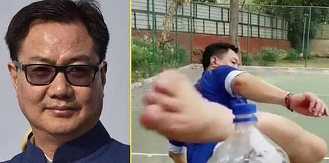 அசத்தலாக பாட்டில் மூடி சேலஞ்ச் செய்த மத்திய அமைச்சர் கிரென் ரிஜிஜு