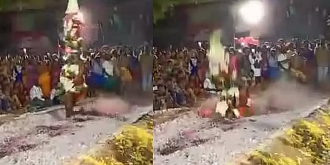 திருவிழா தீக்குண்டத்தில் கரகத்துடன் இறங்கியவர் படுகாயம்