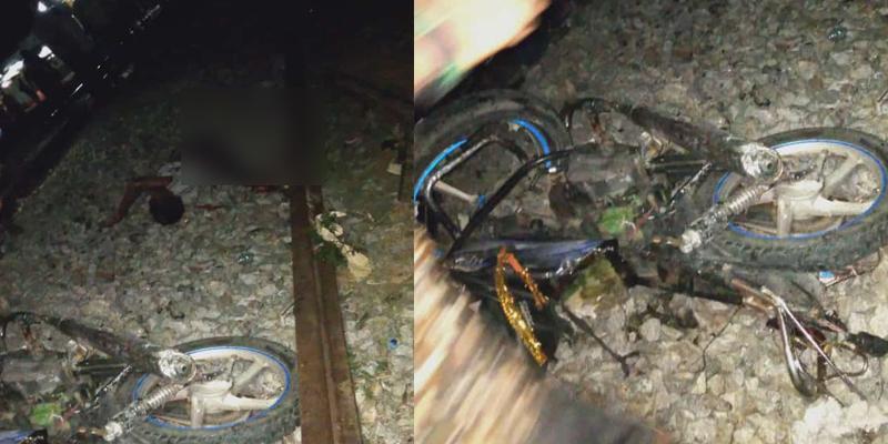 அரிசி மூட்டையுடன் தண்டவாளத்தில் சிக்கிய பைக் : மீட்க முயன்ற இருவர் பலி