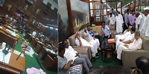 விடிய விடிய தர்ணா - கர்நாடக சட்டப்பேரவையில் படுத்துறங்கிய எடியூரப்பா