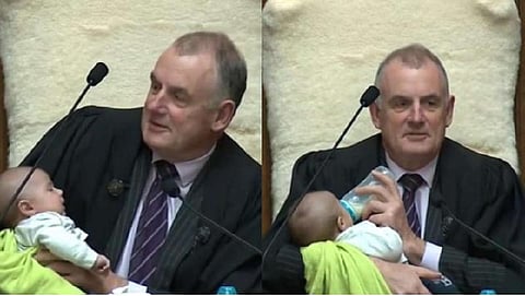 குழந்தையை கவனித்துக் கொண்டே நாடாளுமன்றத்தை நடத்திய நியூசிலாந்து சபாநாயகர் !