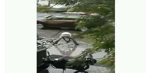 தேங்கிய நீரை அகற்ற மண்வெட்டியுடன் களமிறங்கிய காவலர் - வைரலாகும் வீடியோ