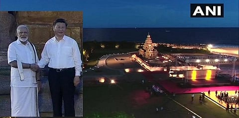 மின்னொளியில் ஜொலிக்கும் கடற்கரை கோயிலை பார்வையிட்ட மோடி, ஜின்பிங்