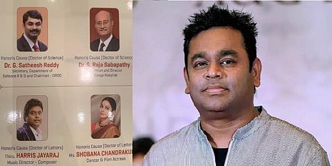 ‘கௌரவ டாக்டர்’ பட்டம் பெறும் ஹாரிஸ் ஜெயராஜ் - ஏ.ஆர்.ரகுமான் வாழ்த்து