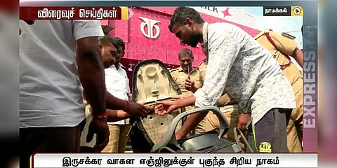 ‘பைக் சீட்’டிற்குள் நாகப் பாம்பு - ஒரு மணி நேரம் போராடிய நபர்..!