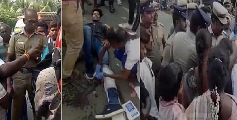 பைக்கில் வந்தவர்களை லத்தியை வீசி தடுத்த போலீசார் - விபத்தில் சிக்கி இளைஞரின் கால் முறிவு