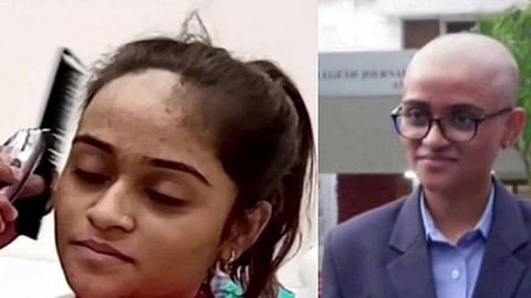 புற்றுநோயாளிகளுக்கு முடியை தானமாக தர மொட்டை அடித்த கல்லூரி மாணவி