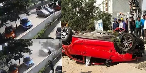 பாலத்தில் இருந்து பறந்து விழுந்த கார் - வீடியோ!