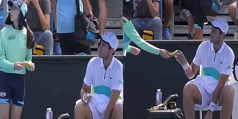 வாழைப்பழத்தை நீங்களே உரியுங்கள் - பாராட்டுகளை பெற்ற டென்னிஸ் நடுவர்