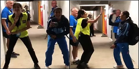 பெண் காவலருடன் பாலிவுட் பாடலுக்கு மகளிர் அணி வீராங்கனை நடனம் - வைரலான வீடியோ