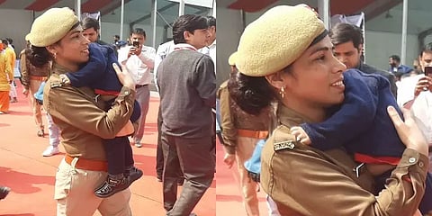 கையில் குழந்தையுடன் பாதுகாப்பு பணியில் பெண் போலீஸ்.. வைரலான புகைப்படம்..!