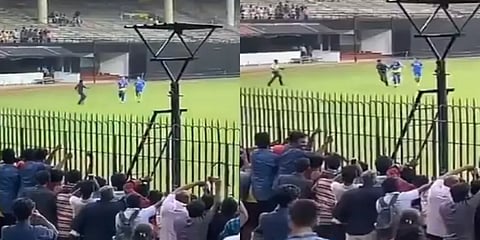 தடைகளை கடந்து ‘தல’ என ஓடி வந்த ரசிகன் : தழுவிக்கொண்ட தோனி..!