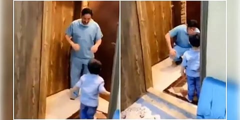 “ஹை.. அப்பா... வந்தாச்சு..” - கட்டிப்பிடிக்க வந்த மகனைத் தடுத்த மருத்துவரின் வைரல் வீடியோ