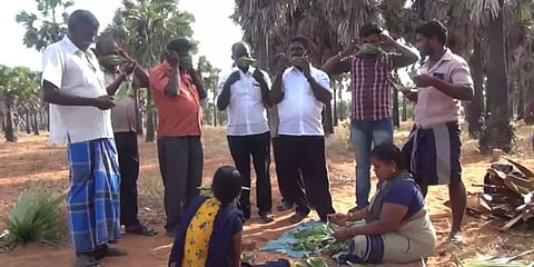 “பனை ஓலையில் மாஸ்க்” - கிராமப்புற தம்பதியினர் அசத்தல்..!