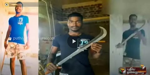 காவல்நிலையம் முன் அரிவாளுடன் டிக்டாக் - ஒருவர் கைது; இருவருக்கு வலைவீச்சு