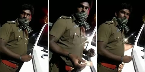 லாரி டிரைவரிடம் ரூ.50 லஞ்சம் : வீடியோவால் சஸ்பெண்ட் ஆன காவலர்..!