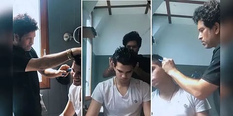 தந்தையாக தன் மகனுக்கு முடிவெட்டி விட்ட சச்சின் - வைரல் வீடியோ