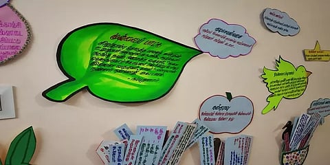 மாணவர்களுக்கு எளிதில் புரியும்படி கற்பிக்க கற்றல் உபகரணங்களை தயார் செய்யும் ஆசிரியை..!