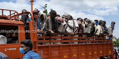 துக்கம் விசாரிக்க ஒரே லாரியில் 90 பேர் பயணம் - மடக்கி பிடித்து அபராதம் வசூல்