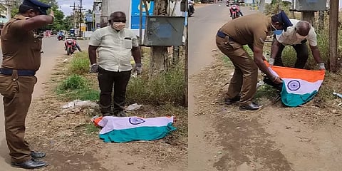 மின்சாரம் தாக்கி உயிரிழந்த மயிலுக்கு தேசியக்கொடி போர்த்தி மரியாதை செய்த போலீசார்!