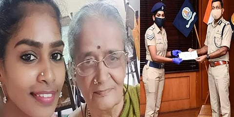 மகள் வீட்டிற்கு செல்ல முடியாமல் தவித்த 80 வயது மூதாட்டி .. உதவிக்கரம் நீட்டிய பெண் காவலர்.