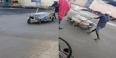 கொரோனாவால் இறந்த தாய்.. தாமதமான ஆம்புலன்ஸ்.. தள்ளுவண்டியில் கொண்டு சென்ற பேரன்!!