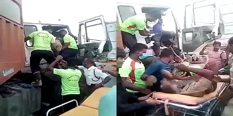 தாம்பரம்: விபத்தில் சிக்கிய லாரி ஓட்டுநர்... போராடி மீட்ட தீயணைப்பு துறையினர்...!