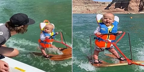 “தெறிக்க விடுவோம்ல”- நீர் சறுக்கில் அசத்தும் 6 மாதக் குழந்தை..!