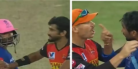 இறுதி ஓவரில் முறைத்துக்கொண்ட கலீல் - திவாதியா : சமாதானப்படுத்திய வார்னர்..!