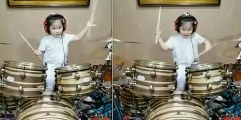 எப்படி நம்ம ட்ரம்ஸ் அடி..? நெட்டிசன்களை அலற விட்ட 5 வயது சிறுமி - ட்விட்டர் வைரல்.!