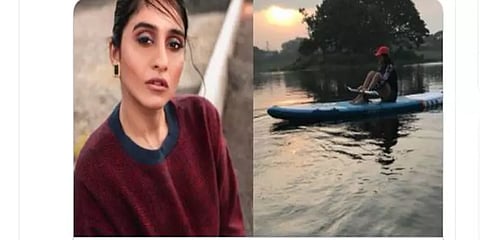 ’படகின் மேல் கூலாக உடற்பயிற்சி செய்யும் நடிகை ரெஜினா’ – வைரல் வீடியோ