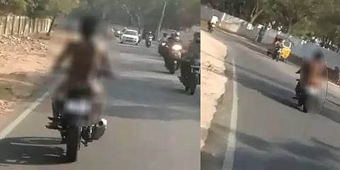 ஆடையின்றி இருசக்கர வாகனம் ஓட்டிச் சென்ற இளைஞர் - போலீஸ் வலைவீச்சு