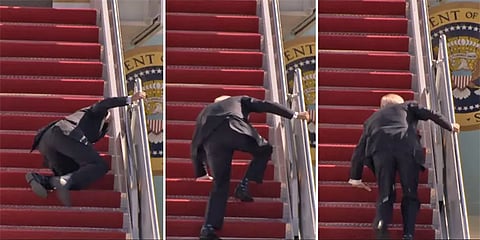 ஏர் ஃபோர்ஸ் ஒன் விமான படிக்கட்டில் ஏறிய போது சறுக்கி விழுந்த அமெரிக்க அதிபர் பைடன்!