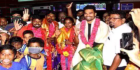 திருச்சி: தடகள வீராங்கனை தங்க மங்கை தனலட்சுமிக்கு பிரமாண்ட வரவேற்பு