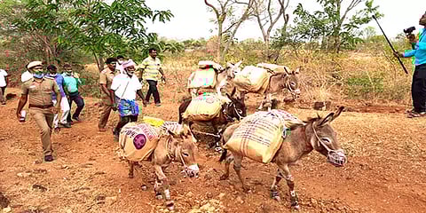 சாலைவசதி இல்லாத பகுதிகளுக்க கழுதை குதிரைகள் மூலம் கொண்டு செல்லபட்ட வாக்குப்பதிவு இயந்திரம்