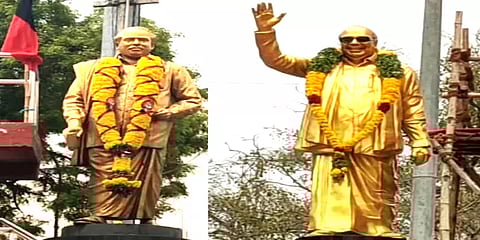 அண்ணா, கருணாநிதி சிலைகளை திறந்து மாலை அணிவித்த மர்ம நபர்கள்: மதுரையில் பரபரப்பு