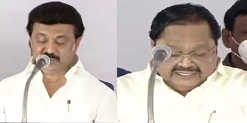 மு.க.ஸ்டாலினை தொடர்ந்து துரைமுருகன் உள்ளிட்டோர் அமைச்சர்களாக பதவியேற்பு