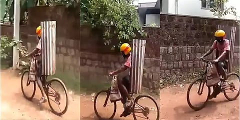 ஊரடங்கு: காவலரின் பிரம்படியில் இருந்து தப்பிக்க நூதன வழி தேடிய சைக்கிள் ஓட்டி