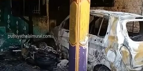திருவண்ணாமலை: சிறப்பு துணை காவல் ஆய்வாளரின் கார் பெட்ரோல் ஊற்றி எரிப்பு