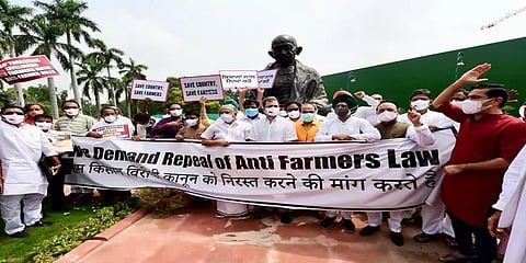 வேளாண் சட்டங்களை திரும்பப்பெறக்கோரி நடாளுமன்ற வளாகத்தில் ராகுல்காந்தி தர்ணா