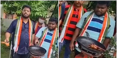 ராகுல் காந்தி ட்விட்டர் தடை விவகாரம்: பறவையை சமைத்து காங்கிரஸ் கட்சியினர் நூதன எதிர்ப்பு