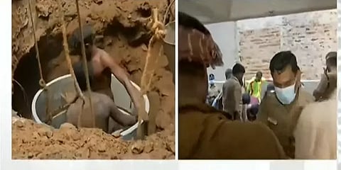 சென்னை: மண்ணுக்குள் சிக்கிய தொழிலாளி - 3 மணி நேர போராட்டத்திற்கு பின் மீட்பு