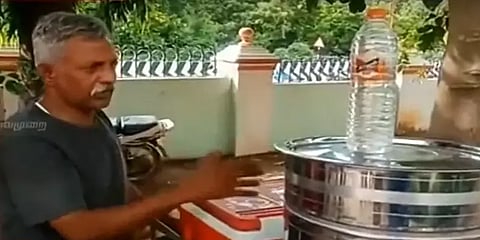 இராஜராஜன் மணிமண்டபத்தில் செயல்படும் குளிர்பானக்கடை தண்ணீர் பாட்டிலில் புழுக்கள்