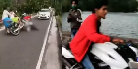 கேரளாவில் பைக் சாகசத்தில் ஈடுபட்ட இளைஞர்களால் விபத்து; பொதுமக்கள் சராமரி தாக்குதல்