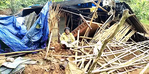 நள்ளிரவில் கிராமத்திற்குள் புகுந்து 2 வீடுகளை இடித்து சேதப்படுத்திய காட்டு யானை