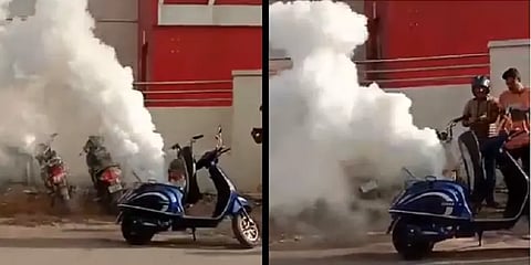 தீப்பிடித்த எலெக்ட்ரிக் ஸ்கூட்டர்.. வைரல் வீடியோ பற்றவைத்த பீதி.. - பாதுகாப்பில் பிரச்னை?