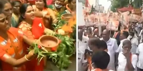 அனைத்து நாட்களிலும் கோயில்களை திறக்க வேண்டும்: தீச்சட்டி ஏந்தி பாஜகவினர் ஆர்ப்பாட்டம்