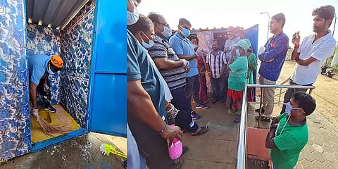 தன்னார்வ குழுவோடு இணைந்து பொதுக்கழிவறையை சுத்தம் செய்த தமிழக பாஜக தலைவர் அண்ணாமலை